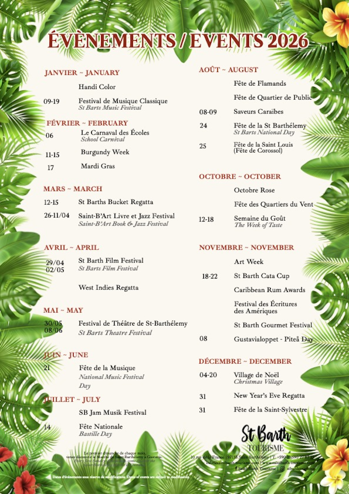 St Barth Calendar Events 2026